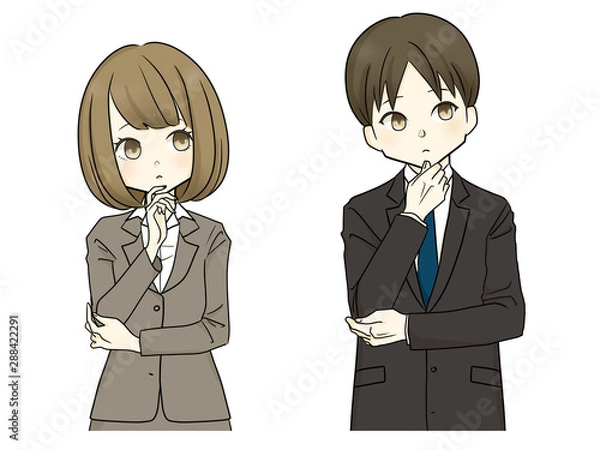 Fototapeta スーツ-首をかしげる女性・男性