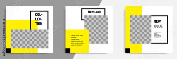 Fototapeta Minimal layout square banner in black yellow frame color. Editable geometric banner template for social media post, stories, story, flyer.	