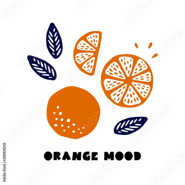 Fototapeta Orange whole and slices of oranges. Vector illustration of oranges. Fully editable handmade mesh. For menu design, prints, banners
