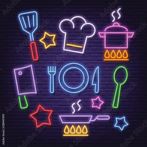 Obraz cooking neon icons