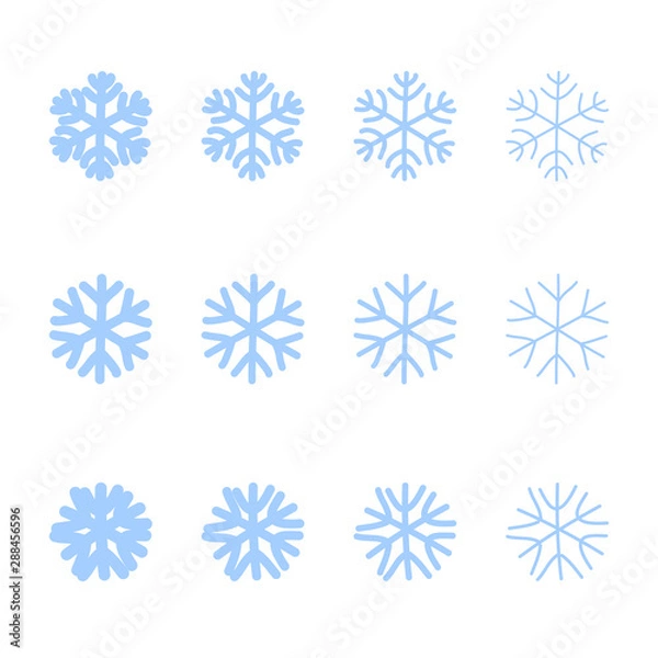 Fototapeta Snowflakes signs set. Blue Snowflake icons isolated on white background. Snow flake silhouettes. Symbol of snow, holiday, cold weather, frost. Winter design element. Vector illustration