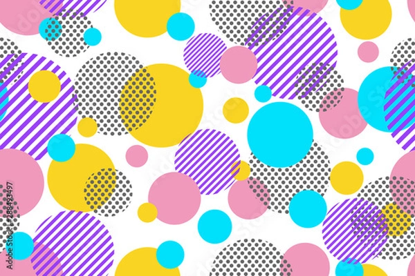 Fototapeta Seamless pattern of colorful dots and geometric circle modern on white background - Vector illustration