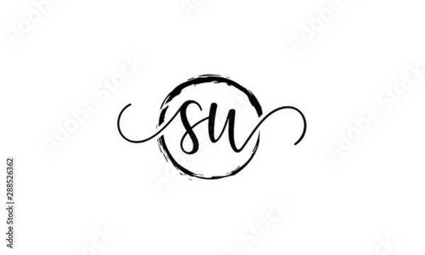 Obraz SU Initial handwriting logo vector, SU Initial handwriting logo design with a circle. Zen Circle Brush, handwritten logo for fashion, team, wedding, luxury logo. SU initial  logo