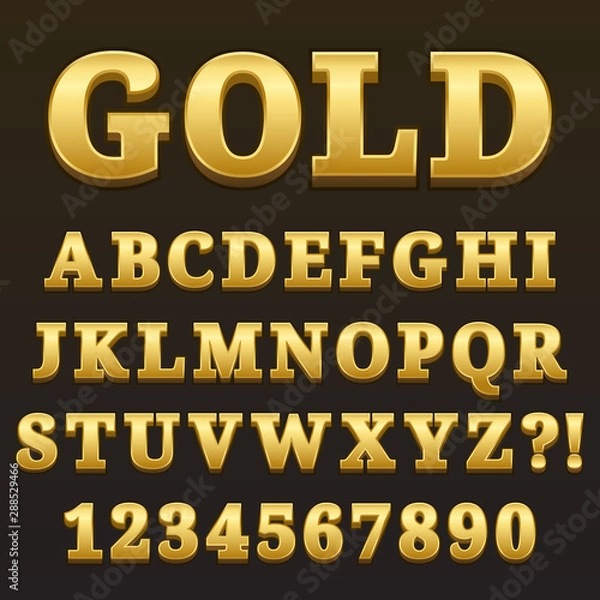 Fototapeta Letter Alphabet With Numbers Gold Glossy Style Design