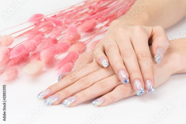 Obraz Glitter manicure and pink decor spikes