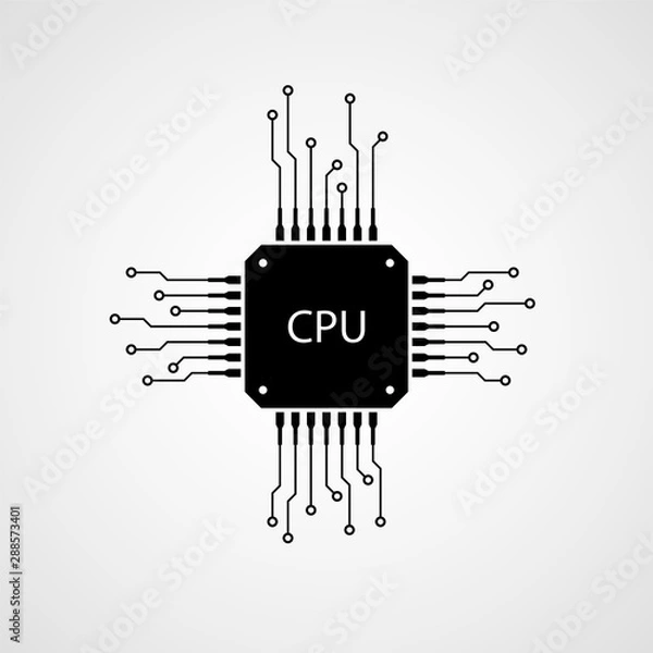Fototapeta Electronic microchip, cpu icon