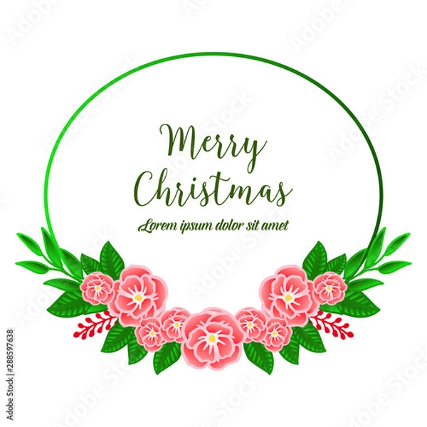Fototapeta Invitation card merry christmas with shape circle of rose flower frame. Vector
