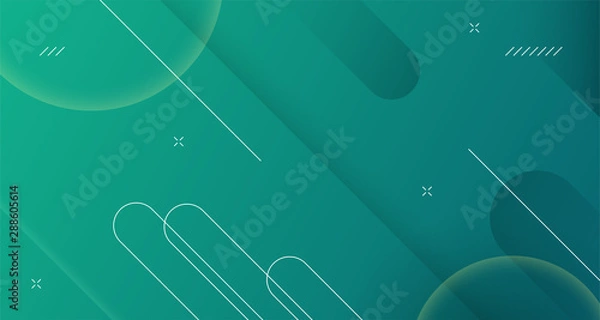 Fototapeta Dynamic geometric shape abstract background design. Simple line object with modern trendy green gradient color vector illustration template.