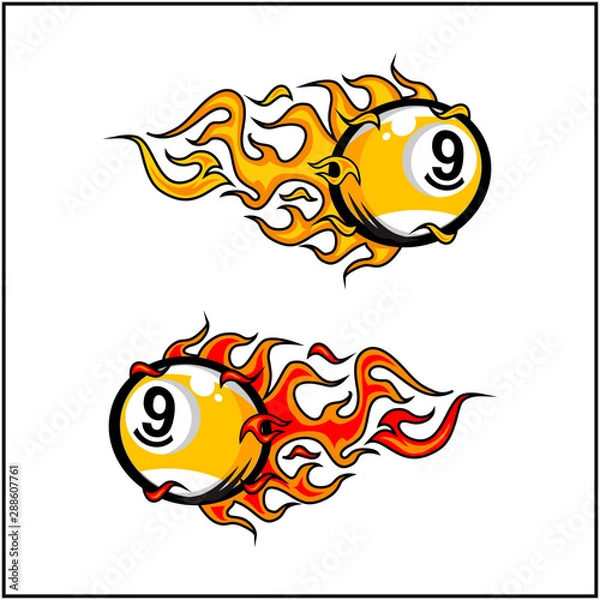 Obraz Billiard 9 ball flame vector set of 2