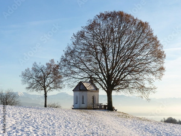 Obraz chapel in winter with mountain view