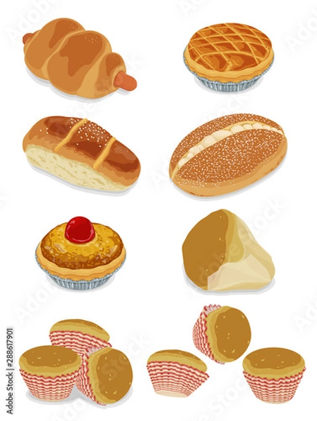 Fototapeta A illustration of hong kong style food classic bread & cake