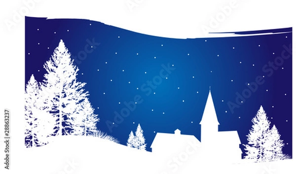 Fototapeta Абстрактный зимний пейзаж с деревней