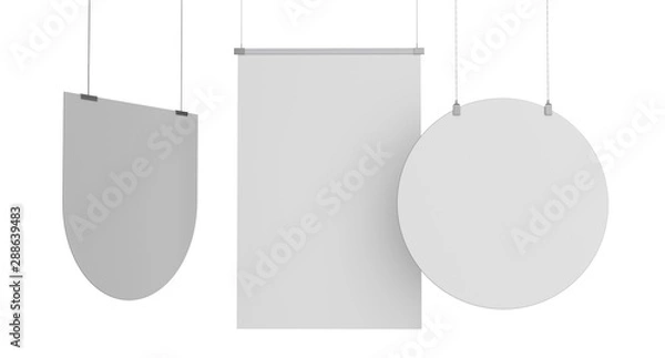 Fototapeta Set Of Various Shapes White Banners. 3D rendering