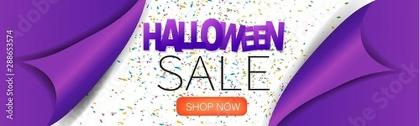 Fototapeta Halloween sale banner or website header with peal off paper. Vector illustration