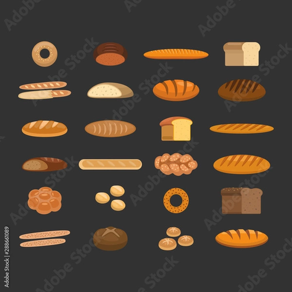 Obraz Bakery flat vector illustration set for shops.