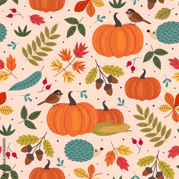 Obraz seamless pattern with autumn colorful elements - vector illustration, eps    