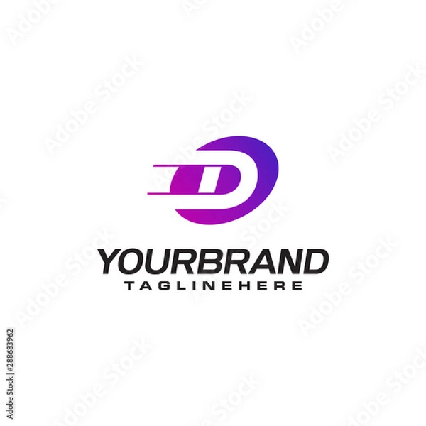 Fototapeta Abstract letter D logo with fast speed lines fast speed moving delivery concept design