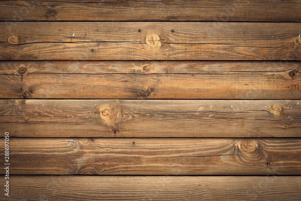 Obraz Shabby wood texture. Vintage wooden fence, desk surface. Natural color. Weathered timber, background. Brown old wood planks.