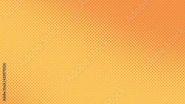 Fototapeta Orange pop art background in retro comic style with halftone dots, vector illustration of backdrop with isolated dots
