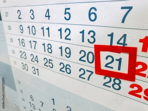 Fototapeta Wall calendar with dates and weeks