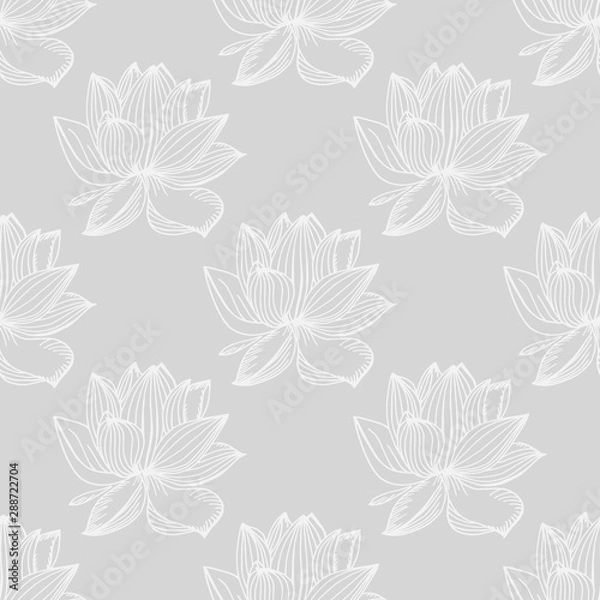 Fototapeta lotus, water lily seamless floral pattern hand drawn sketch