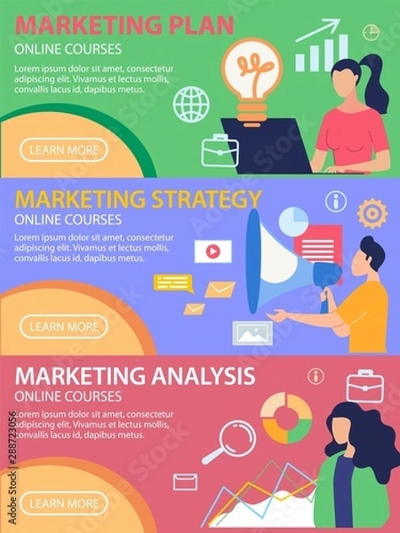 Fototapeta Poster Marketing Analysis Online Courses Flat.