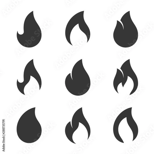 Fototapeta Fire Flames Icons Set on White Background. Vector