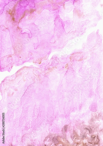 Fototapeta Watercolor hand drawn abstract background texture in pink, brown and gold colors
