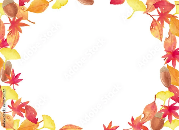 Obraz 秋の水彩フレーム・落ち葉1