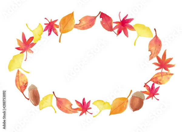 Obraz 秋の水彩フレーム・落ち葉3