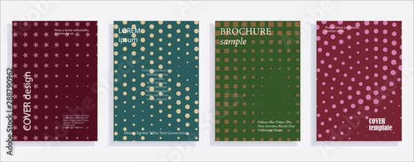 Fototapeta Minimalistic cover design templates. Layout set for covers of books, albums, notebooks, reports, magazines. Star, dot halftone gradient effect, flat modern abstract design Geometric mock-up texture
