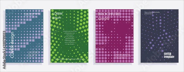 Fototapeta Minimalistic cover design templates. Layout set for covers of books, albums, notebooks, reports, magazines. Star, dot halftone gradient effect, flat modern abstract design Geometric mock-up texture