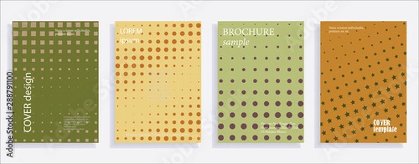 Fototapeta Minimalistic cover design templates. Layout set for covers of books, albums, notebooks, reports, magazines. Star, dot halftone gradient effect, flat modern abstract design Geometric mock-up texture