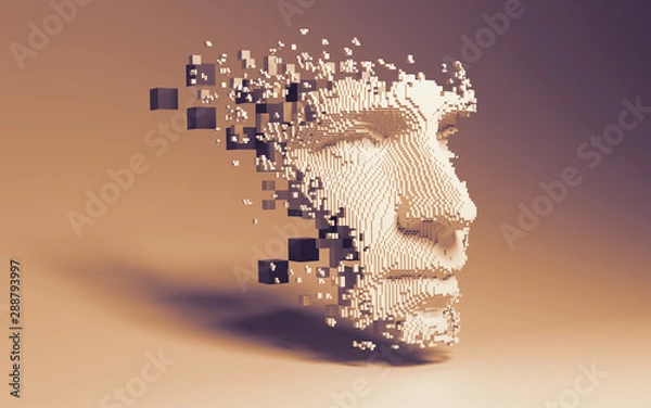Fototapeta Abstract digital human face.  Artificial intelligence concept of big data or cyber security. 3D illustration 