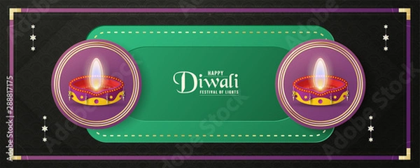 Fototapeta Diwali is festival of lights of Hindu for invitation background, web banner, advertisement. 3D Vector illustration design in paper cut and craft style.