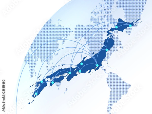 Obraz 日本地図　日本経済　経済成長　ビジネスイメージ　グローバル　地図　世界販売