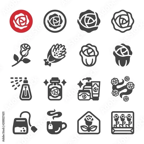 Obraz zestaw ikon kwiat róży, wektorowe i ilustracje