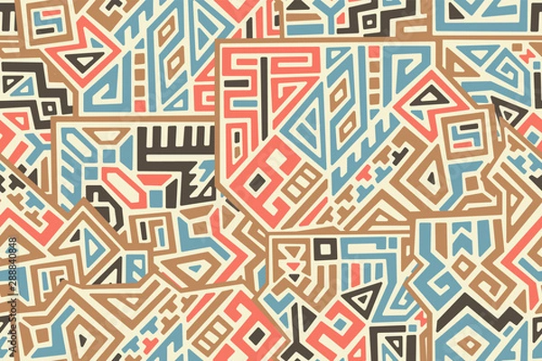 Fototapeta Creative ethnic style vector seamless pattern. Unique geometric vector swatch. Perfect for screen background, site backdrop, wrapping paper, wallpaper, textile and surface design. Trendy boho tile.