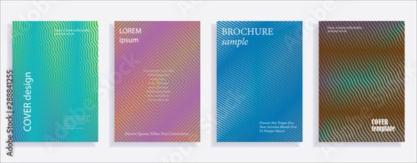 Obraz Minimalistic cover design templates. Set of layouts for covers of books, albums, notebooks, reports, magazines. Line halftone gradient effect, flat modern abstract design. Geometric mock-up texture