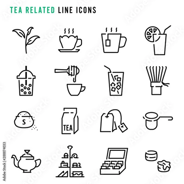 Obraz Tea related line icons