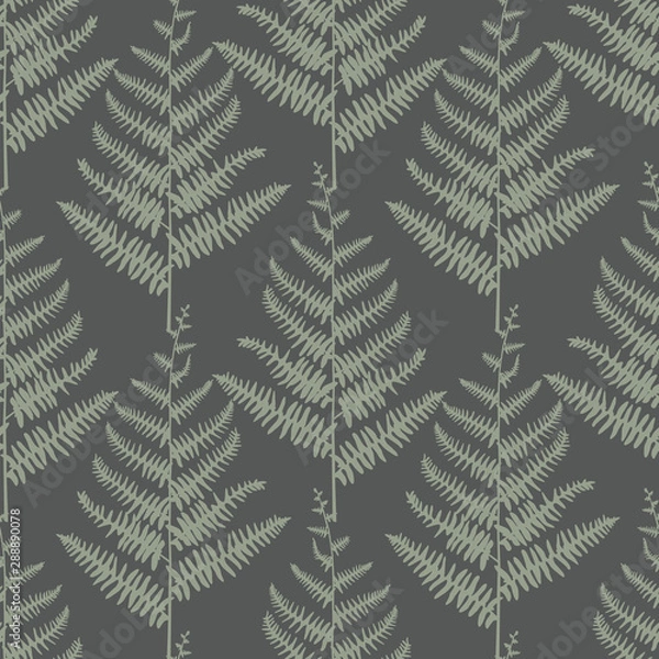 Fototapeta Vector Green Ferns on Dark Green Seamless Repeat Pattern