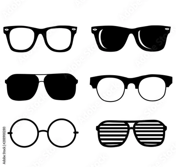 Fototapeta hand drawn black sunglasses vector illustration set. hipster style element design concept