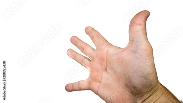 Obraz dirty hand with open palm , isolated white background