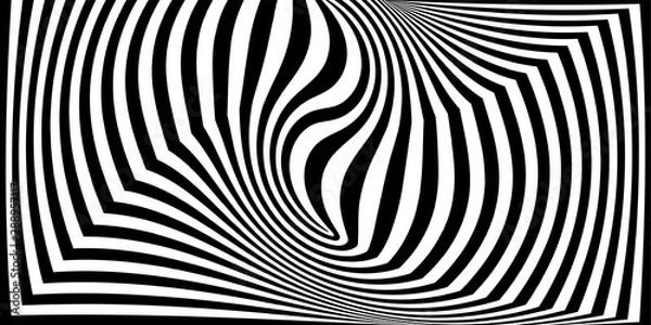 Fototapeta Abstract black and white striped background. Geometric pattern with visual distortion effect. Optical illusion. Op art.