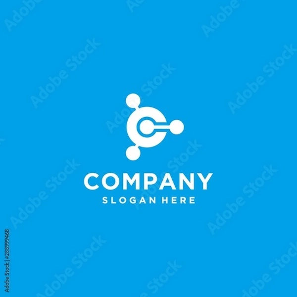 Fototapeta C letter with technology style modern design template isolated on blue color
