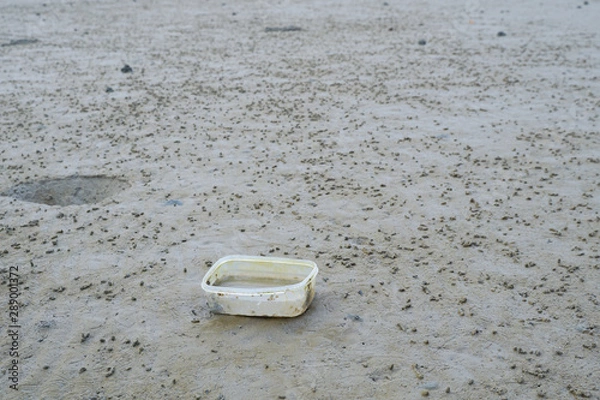 Fototapeta Lok Kawi, Kota Kinabalu, Sabah, Malaysia - September 08, 2019: There is a lot of rubbish left in Lok Kawi Beach. This rubbish are dumped into the sea and washed away to this beach.