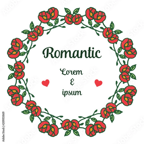 Fototapeta Design elegant of card romantic with red floral frame decoration background. Vector
