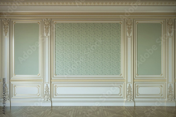 Obraz Classic interior in olive colors with wooden wall panels. 3d rendering.