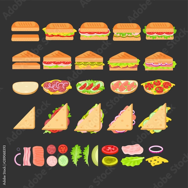 Obraz Sandwich flat style vector set for menu.