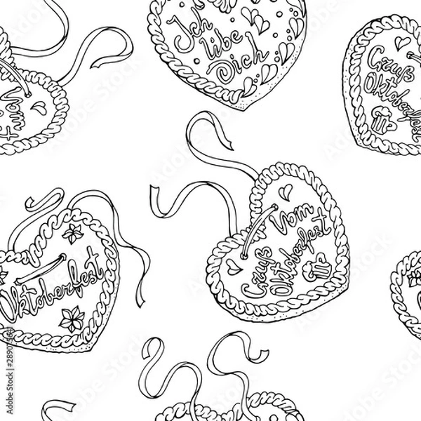 Obraz Vector seamless pattern with traditional Nuremberg gingerbread.  October fest design. Line art